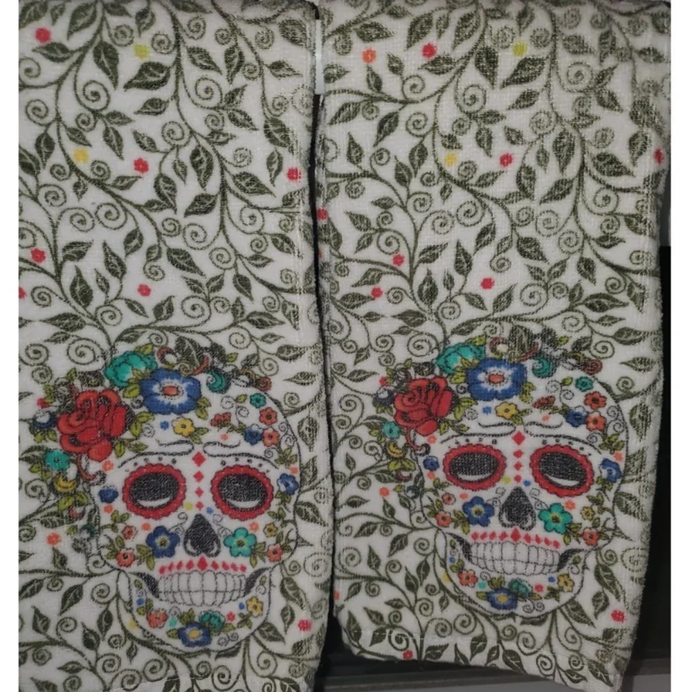 Halloween Kitchen Towels Skull Decor Holiday Party Decorations Decorative Floral